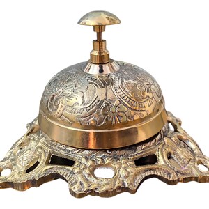 Vintage verzierte Messingglocke - Handgraviertes Blumenmuster - Hotelschalterglocke - Antiker Stil Empfang oder Baranrufglocke