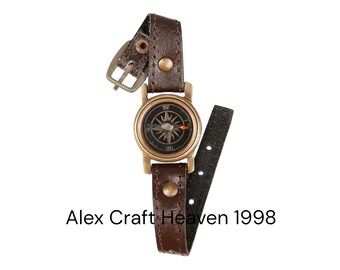 Montre boussole personnalisée en laiton | Montre-bracelet en cuir faite main