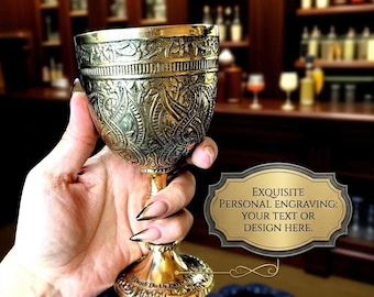 Personlig gravyr handgjord mässingskalig bägare, kunglig graverad kunglig vinkopp, vintage mässingsvinglas, medeltida bägare, present