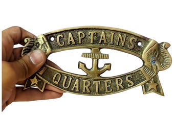 Brass Captain's Quarters Sign | Vintage Nautical Decor (7.5-inch)