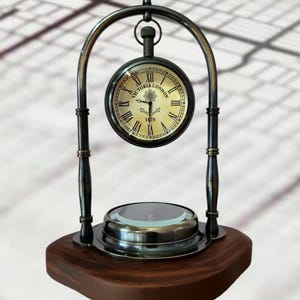 パーソナライズされた刻印入りヴィンテージデスククロック（コンパス付き）/夫への記念日ギフト/ロマンチックなカップルギフト/結婚祝い/クリスマスギフト