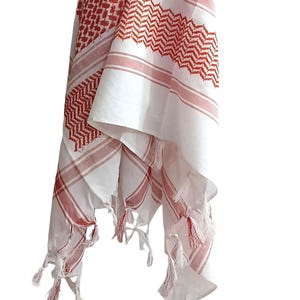 Palestinian Red & White Keffiyeh Shemagh – Traditional Arabic Head Scarf – Palestinian Khufiya with Tassels
