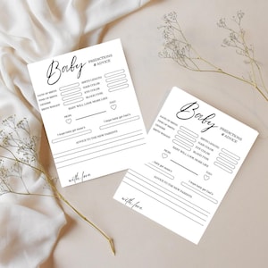 Carte sophistiquée de prédictions de baby shower | Partagez des conseils et des vœux pour les nouveaux parents | Design élégant et intemporel
