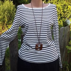 Marc O'polo Classic Black White Striped Long Sleeve Top Size M