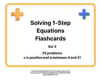 Solving 1-Step Equations Flashcards  Set 3 Addition