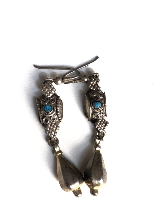Lovely dangle drop earrings with blue paste - image 1