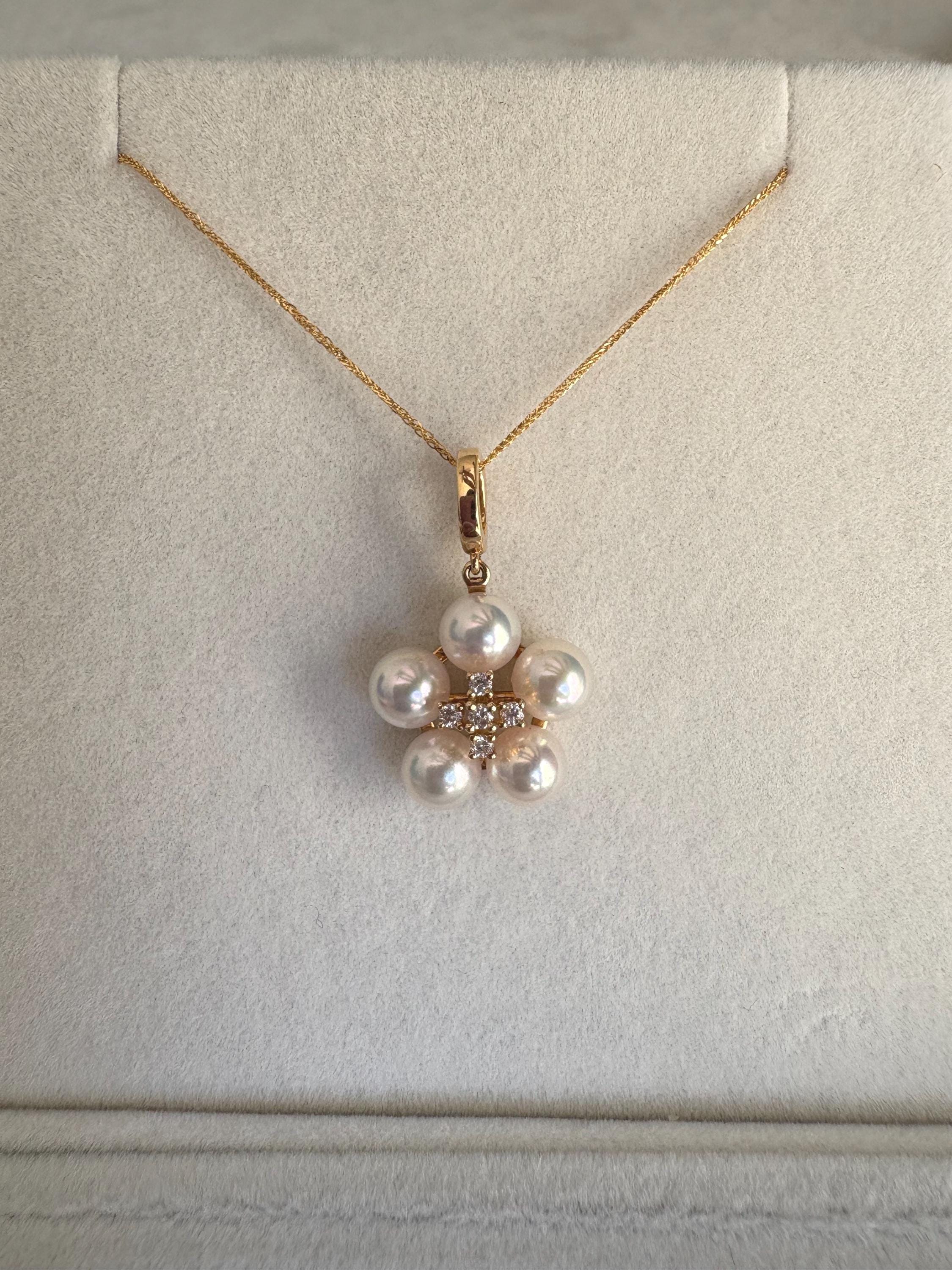 18K 日本製 海水 桜花 アコヤ真珠 ペンダントネックレス 天然 