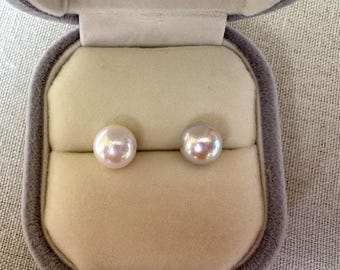 9-10mm Natural White  Freshwater Pearl Stud Earrings  Sterling Silver Daily Wearing Handmade Gift #FE123