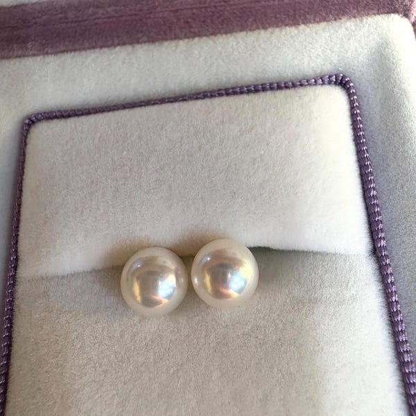 18K Japanese Saltwater Akoya Pearl Stud  Earrings Very High Luster Handmade Gift For Her #AE018