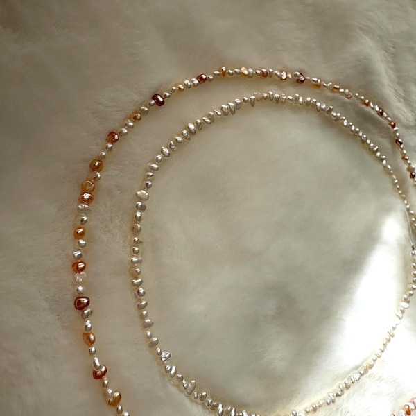 Gargantilla de perlas barrocas de agua dulce de 3-4 mm, delicadas perlas de brillo excepcional, perlas naturales multicolor, gargantilla de perlas pequeñas, regalo n.° FN051