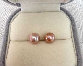 8-9mm Very Luster Freshwater Pearl Stud Earrings, Natural Pink And Purple Pearl Studs, Near Round, Sterling Silver Multi-choice #FE122