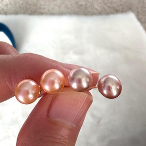 6.5-7mm Round Colorful Natural Freshwater Pearl Stud Earrings  Sterling Silver Daily Wearing Purple Orange pearl studs Handmade Gift #FE036