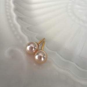 4.5-5mm Natural Queen Gold Japanese Akoya Pearl Stud  Earings Sterling Silver Minimalist Studs Very High Luster Handmade Gift For Her #AE035