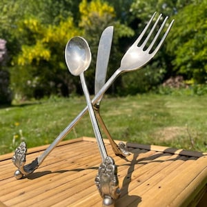 Vintage cutlery book stand, Kitchen recipe book stand 1970s, Laura Ashley Knife fork and spoon cookery book holder