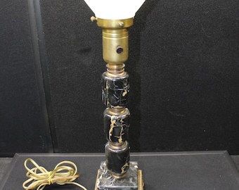 Vintage Mid Century Modern Black Marble and Brass Table Torch Lamp