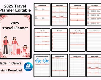 2025 Travel Planner Canva Template – Printable Travel Journal 8.5x11 | KDP Ready | Digital Download