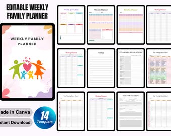 Editable Weekly Family Planner – Printable Homeschool & Family Calendar | PDF, JPG and PNG Files