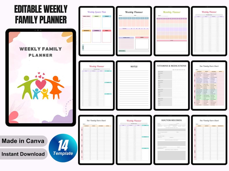 Editable Weekly Family Planner – Printable Homeschool & Family Calendar ...