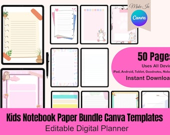 Kids Notebook Paper Templates – 50+ Printable KDP Pages | Canva Editable 8.5x11 | Digital Download