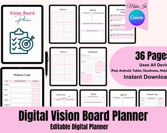 Vision Board Planner Canva Template – Goal Setting Workbook (Digital Download)