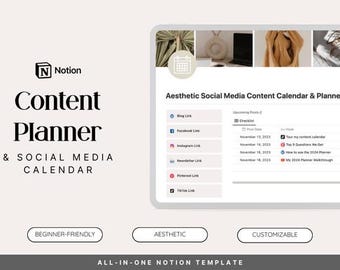 Notion contentplanner voor sociale media – marketingdashboard en berichtorganisator | Digitale download