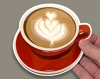 Cappucino Sticker / Coffee Sticker / Cafe Latte Sticker / Coffee Heart Sticker / Latte Art Sticker / Coffee Cup Sticker / Expresso Art