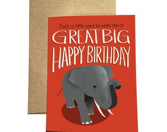 Gran tarjeta de cumpleaños grande / tarjeta de cumpleaños del elefante / tarjeta de feliz cumpleaños / pequeña tarjeta de cumpleaños / tarjeta de cumpleaños linda / tarjeta de cumpleaños divertida