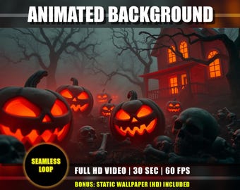 Animated Background - Jack o Lantern and Bones Spooky Halloween Haunted House Night Live Wallpaper | Twitch YouTube VTuber Stream Overlay