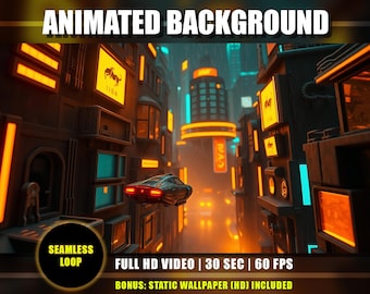 Animated Background - Futuristic Cyberpunk Neon Orange City Night | Sci-Fi Metropolis | Twitch YouTube VTuber