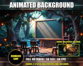 Animated Background - Classroom Forest 01 | Enchanted Woodland Magical Nature Waterfall School Live Wallpaper Loop for VTuber YouTube Twitch