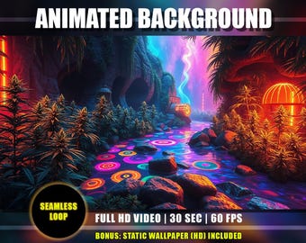 Animated Background - Neon River | Psychedelic Marijuana Garden | Trippy Stream Loop for Twitch YouTube VTuber