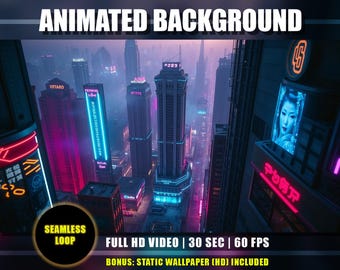 Animated Background - Sci-Fi Cityscape | Futuristic Cyberpunk Neon Lights Buildings | Vtuber YouTube Twitch Stream Overlay