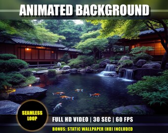 Animated Background - Japanese Zen Garden Pond | Relaxing Nature Stream | Vtuber Twitch Youtube Overlay