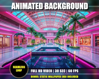 Animated Background - Vaporwave Retro Mall | Neon Pink Lights, Shopping Liminal Space | Twitch YouTube VTuber Overlay