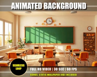 Animated Background - Autumn Classroom 01 | Cozy Fall School Live Wallpaper | Educational Chalkboard Stream Loop for Vtuber Youtube Twitch