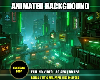 Animated Background - Futuristic Cyberpunk Neon Green City Night | Sci-Fi Metropolis Live Wallpaper | Twitch YouTube VTuber Stream Loop