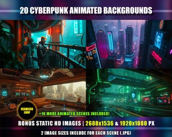 Animated Background Bundle - 20 Cyberpunk Sci-Fi Scenes | Cityscape and Penthouse Live Wallpapers | Twitch YouTube VTuber Overlay Loop