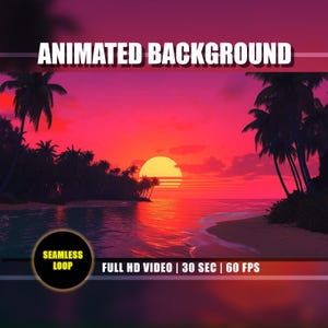 Animated Background - Retro Tropical Pink Sunset 01 | Ocean | Palm Trees | Relaxing | Vtuber | Youtube | Twitch | Full HD | Seamless Loop