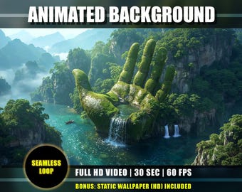 Animated Background - Giant Hand Waterfall | Fantasy Ancient Ruin Live Wallpaper | Ethereal Jungle River Vtuber Twitch YouTube Overlay Loop