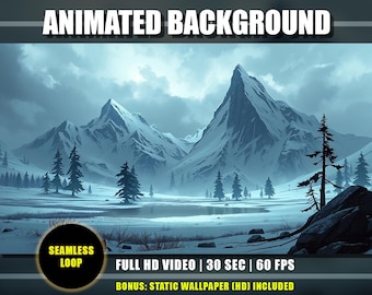 Animierter Hintergrund - Winter Bergkette Wald, verschneite gefrorene Seen Landschaft, Vtuber Twitch Youtube Overlay
