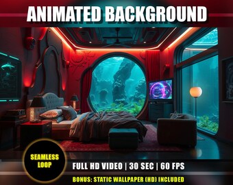 Animated Background - Underwater Bedroom, Deep Sea Aquarium, Red Room | Twitch Youtube Vtuber Stream