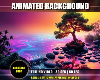 Animated Background - Surreal Colorful Lake Garden | Psychedelic Marijuana | Twitch YouTube VTuber Overlay