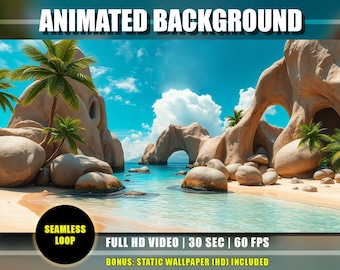 Animated Background - Tropical Beach Paradise - Peaceful Morning Clouds Blue Ocean Shore Live Wallpaper | Youtube Twitch Vtuber Stream Loop
