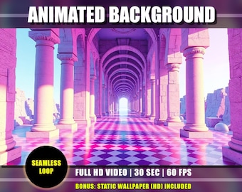 Animated Background - Vaporwave Pillars Corridor Tunnel | Pink Marble Columns Live Wallpaper Loop | Twitch YouTube VTuber Dreamcore Overlay