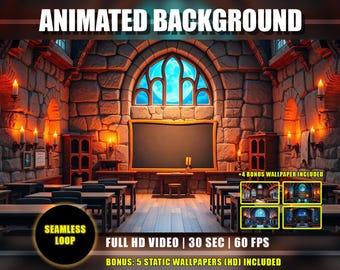 Animated Background - Classroom Castle Tower 01 | Medieval Fantasy Magical Study Room Live Wallpaper Stream Loop for Vtuber Youtube Twitch