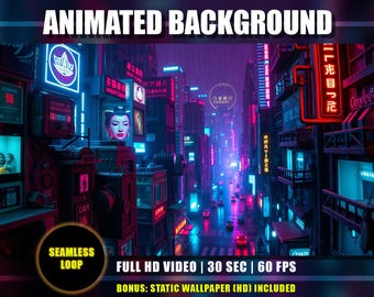 Animated Background - Neon Cyberpunk City | Futuristic Sci-Fi Rainy City Night | Vtuber YouTube Twitch Overlay