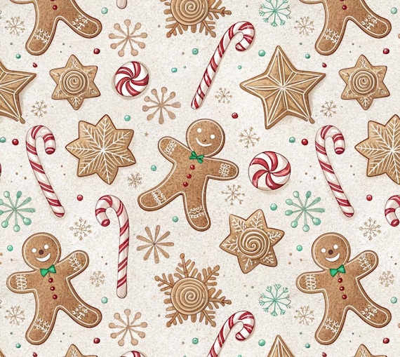 Green Tie Gingerbread-Cookie Cotton Fabric By Half Yard |Cartoon Print | 55" Wide | DIY Sewing, Quilting, Crafts