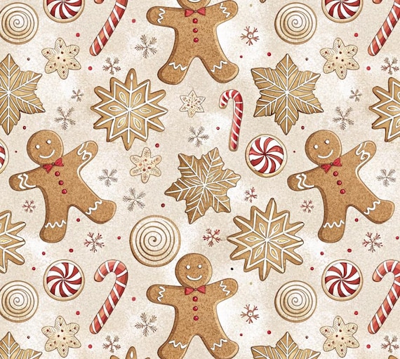 Gingerbread-Cookie Cotton Fabric By Half Yard |Cartoon Print | 55" Wide | DIY Sewing, Quilting, Crafts