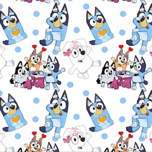 Bluey Family Cotton Fabric By Half Yard | Soft Bluey Dog  Cartoon Print | 55&quot; Wide | DIY Sewing, Quilting, Crafts