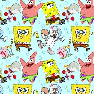 SpongeBob SquarePants Cotton Fabric By Half Yard | Soft SpongeBob Cartoon Print | 55" Wide | DIY Sewing, Quilting, Crafts